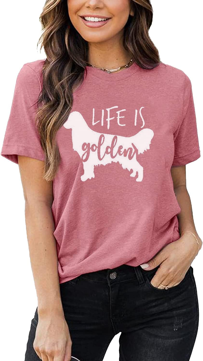 Life is Golden Shirt for Women Cute Dog Mom Graphic Short Sleeve Casual Mama Gifts T-Shirt - Image 5