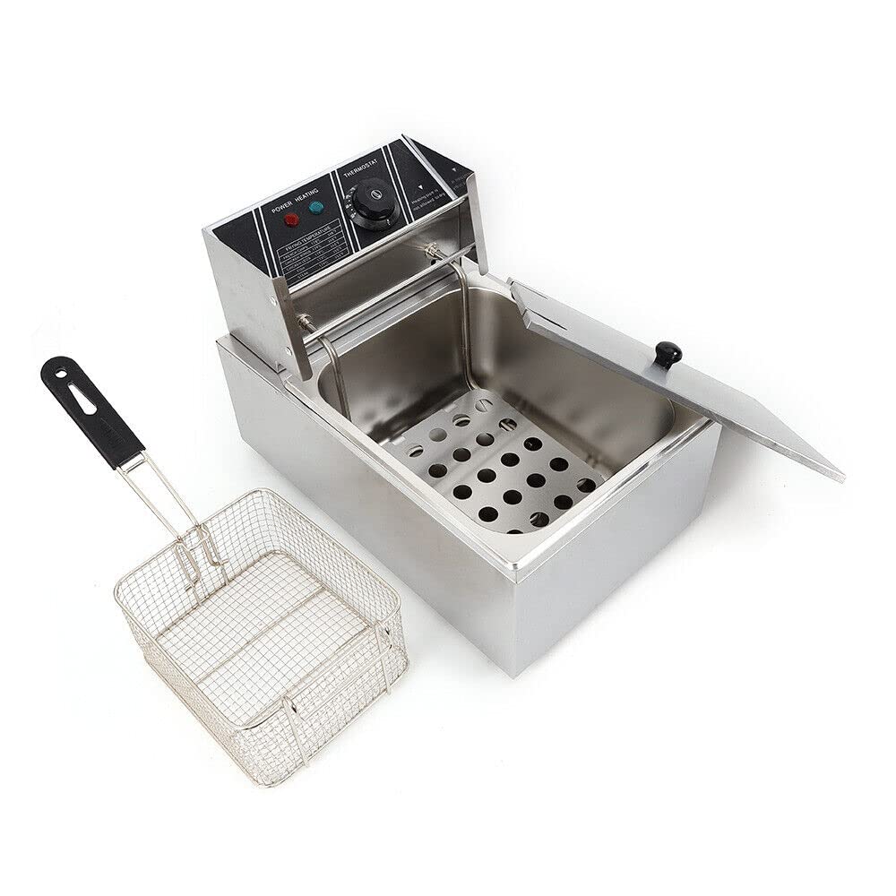 Friggitrice elettrica da 6 l, 2500 W, con coperchio in acciaio inox, per uso domestico e commerciale
