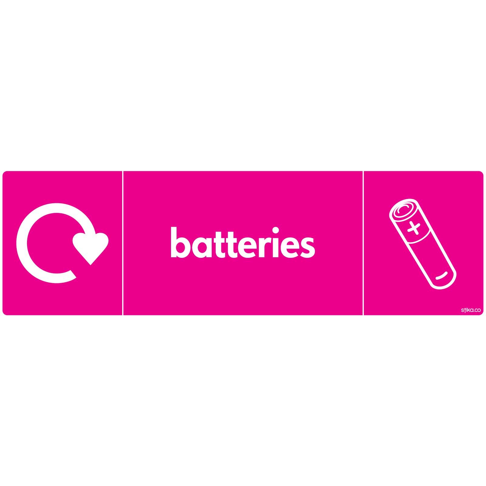 Stika.co Batteries Pack Of 2 Battery Recycling Signs - Wrap Recycle Now Self-Adhesive Vinyl Stickers, 200 X 60Mm - Bs En Iso 7010 Compliant Bin Labels
