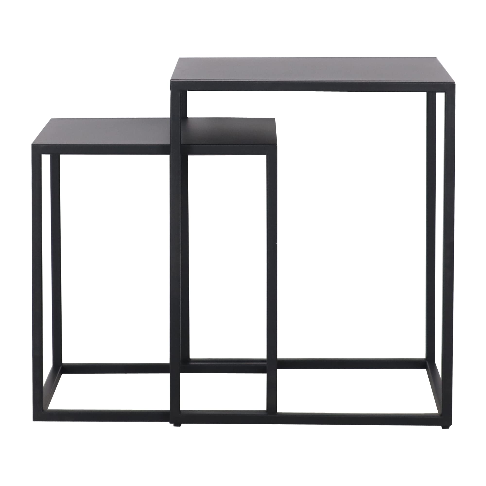 [en.casa] Set de 2 Mesas Auxiliares Nido Mesas Bajas Cuadradas en 2 Tamaños Diferentes para Salón 49 x 40 x 40 cm Acero - Negro Mate