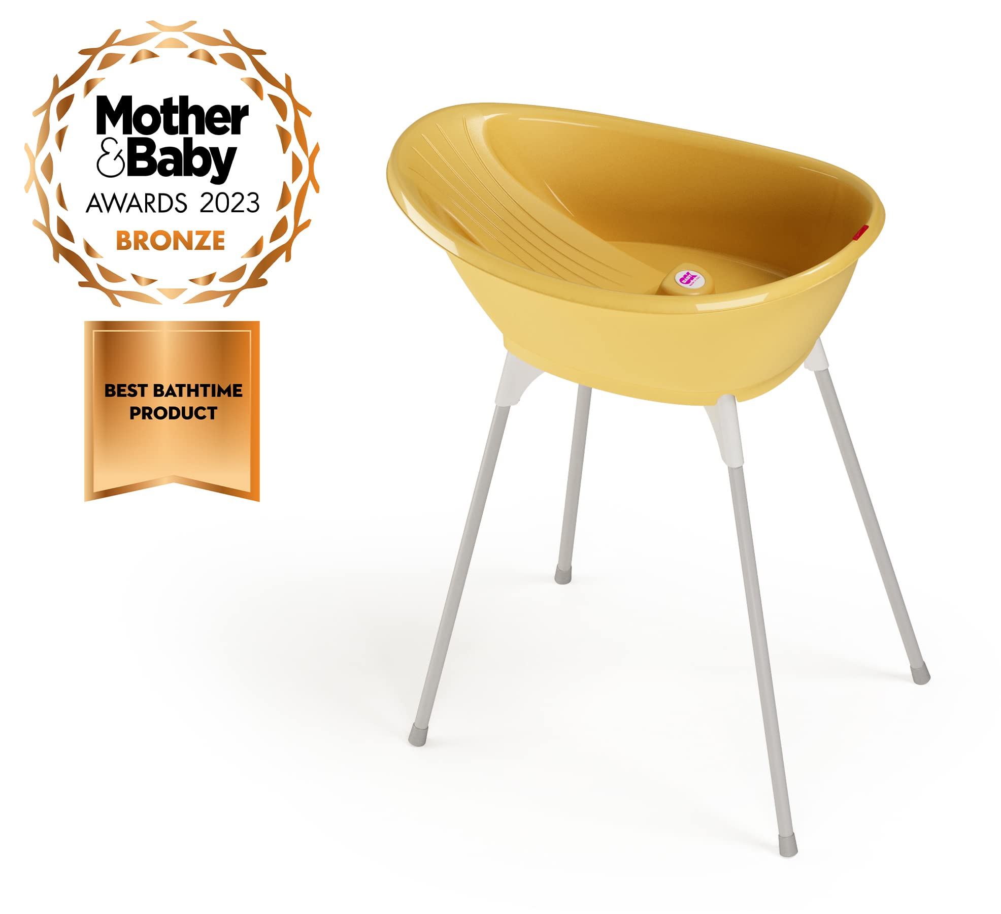OKBABY Kit Vaschetta Bella e Cavalletto di Supporto per il Bagnetto del Neonato, 0-12 Mesi, Vaschetta Gialla