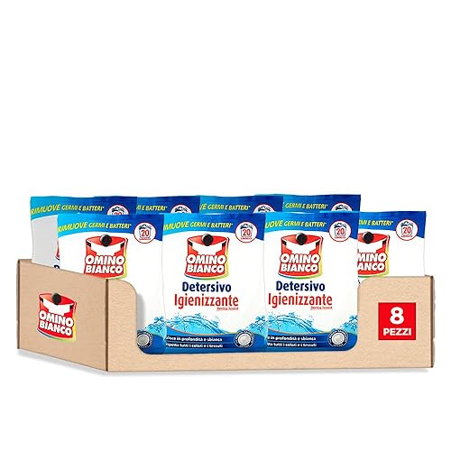 Omino Bianco - Detersivo Lavatrice in Polvere, 160 Lavaggi, Igienizzante con Antibatterico, Rimuove Germi e Batteri, 1100 gr x 8 Pezzi