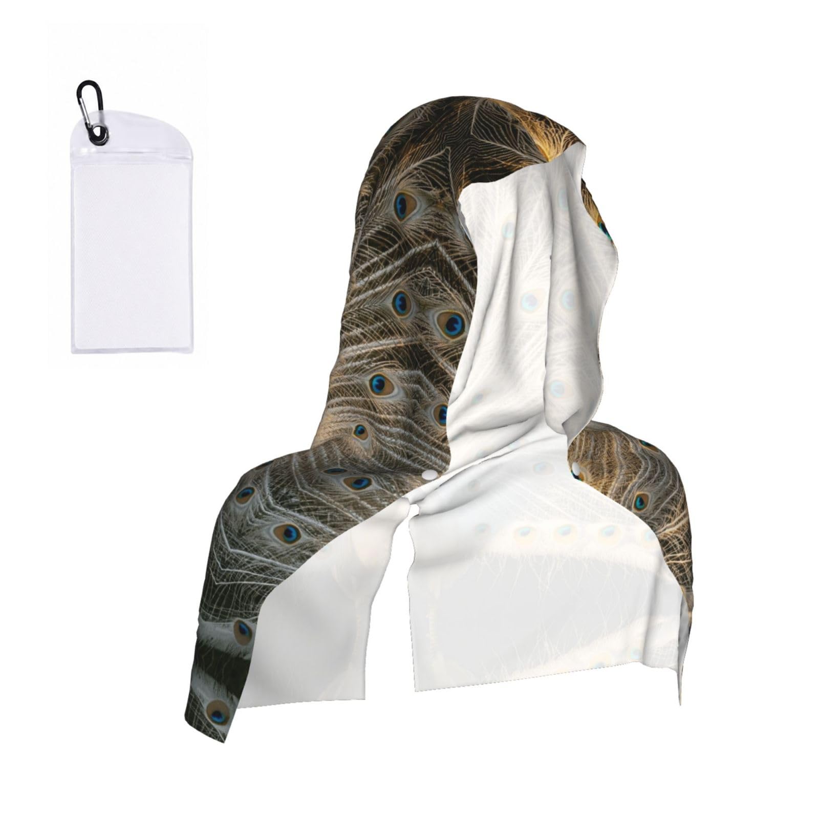 CNTDBU White Peacock Art Cooling Towel Hooded-Instant Chill Neck Cover for Sports, UV Cooling Rag for Running Gym