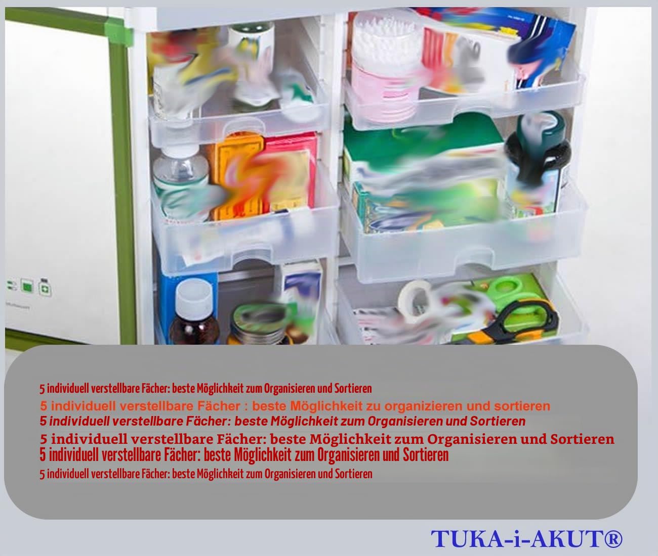 TUKA-i-AKUT Alu Medizinschrank Abschließbar, 5 Fächer Wand Arzneischrank Hausapotheke Erste Hilfe Schrank Arzneischrank Aluminium Rahmen, 2 Schlüssel und Montagematerial, 40x40x17cm TKD6401-L
