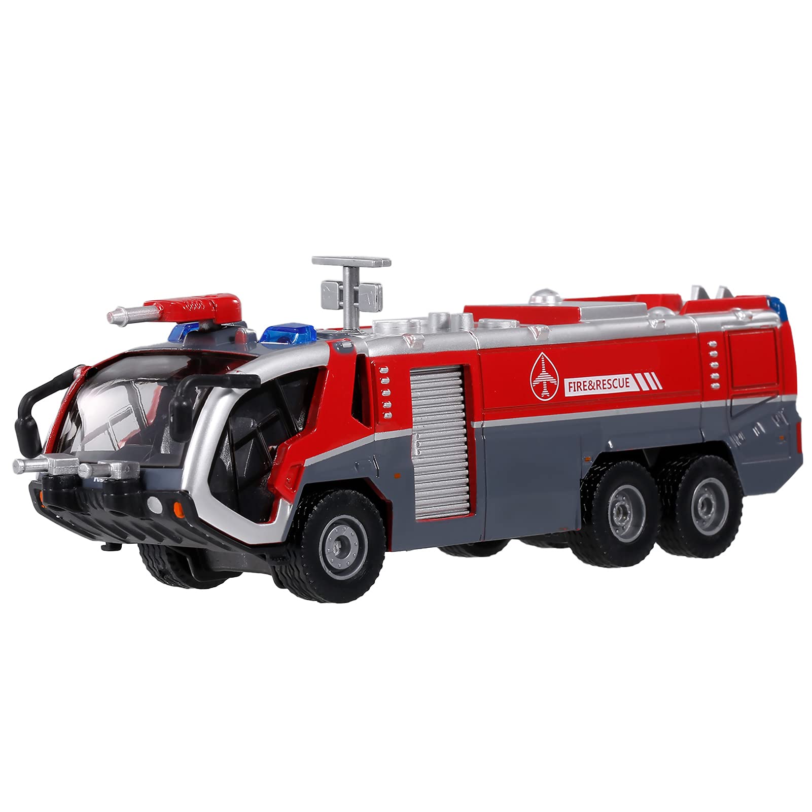 Hanzete KDW 1/50 Metal Fire Truck Toy Model Emergency Rescue Vehicle Pull Back Model Mini Model with Light and Sound Preschool Learning Toy for Boys Kids Birthday