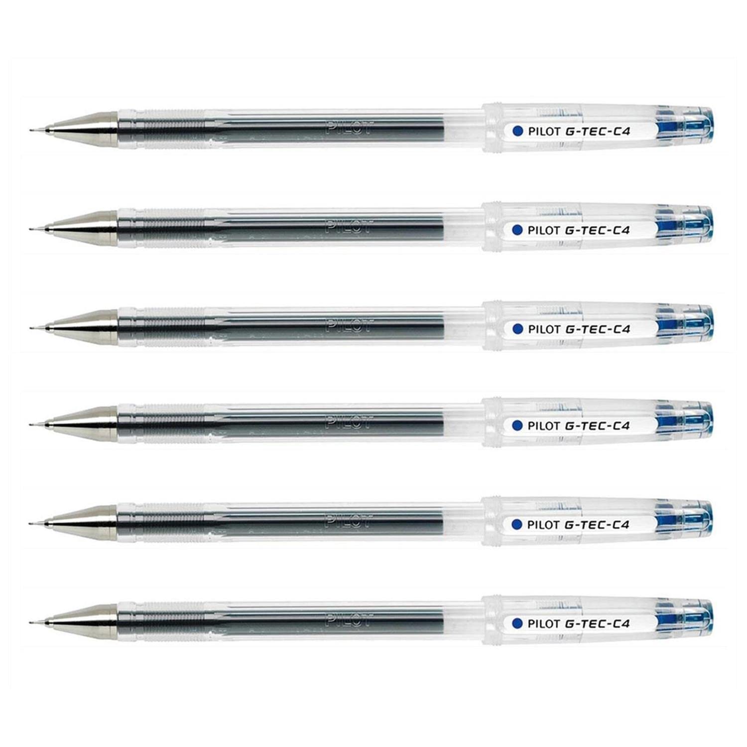 PILOT Lot de 6 Stylos roller à encre gel G-TEC-C4 pointe ultra fine 0,4mm - Trait 0,2mm bleu