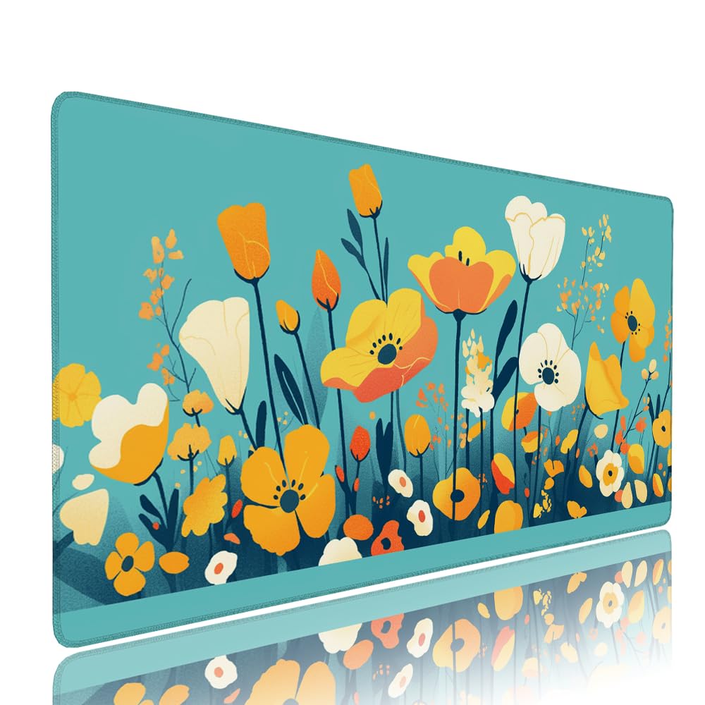 Alfombrilla de Mouse para Juegos, Blu, XXL, Antideslizante, Impermeable, Diseño de Fiore, Extendido, Grande, 1200x600x3mm, para PC, Laptop, Ufficio, Famiglia d-774