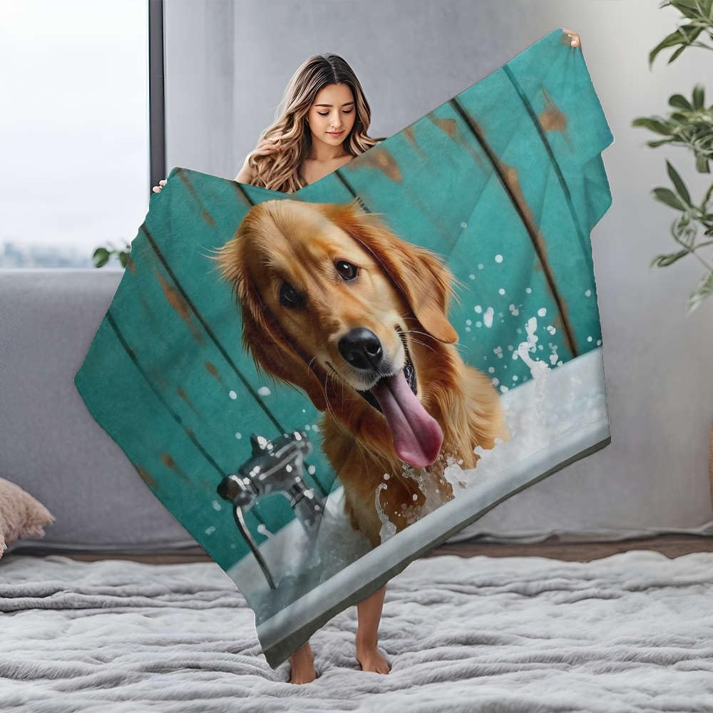 Couverture flanelle Golden Retriever pour moments de détente cocooning