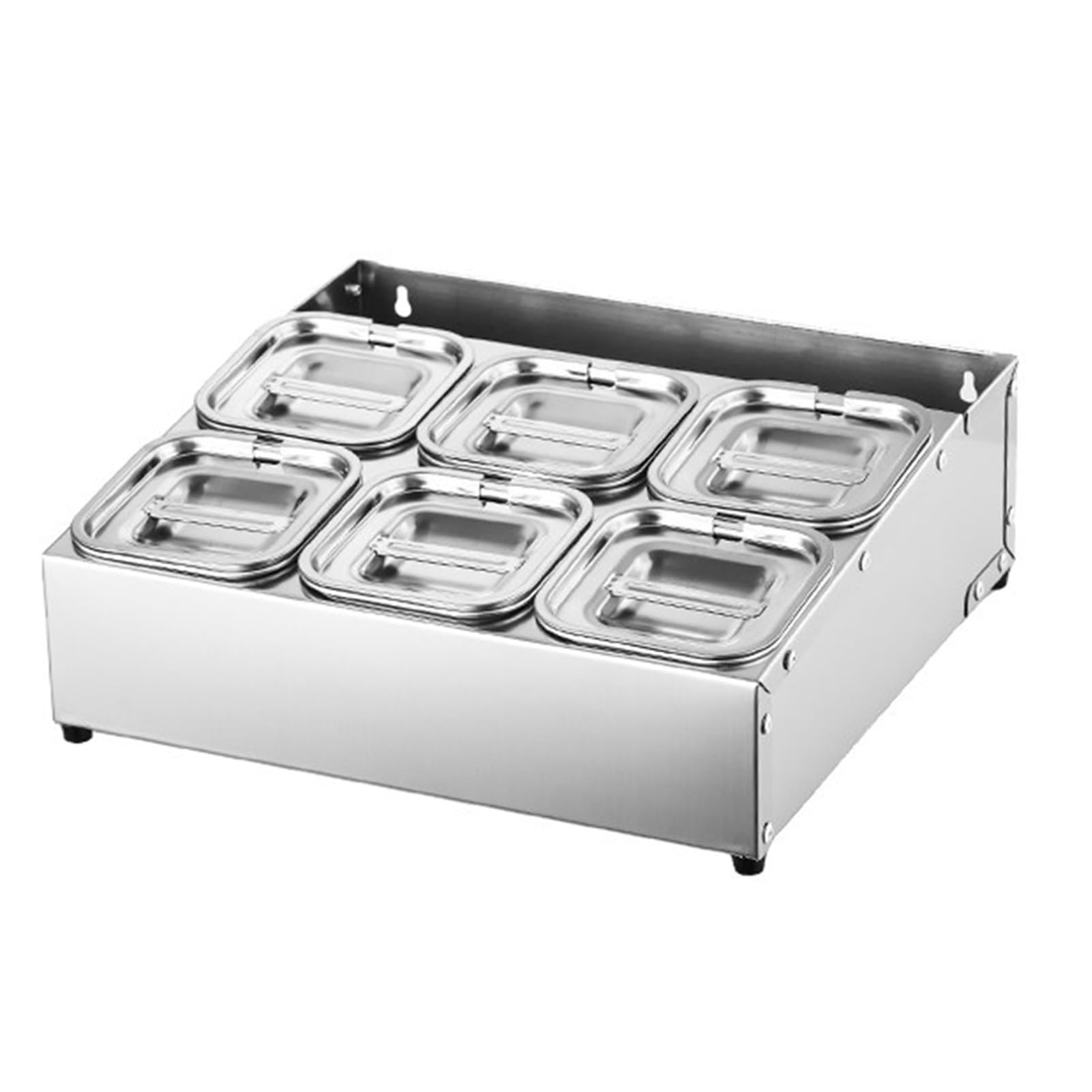 Caja de acero inoxidable para especias, bandeja para servir alimentos, estante para condimentos con tapa, organizador de condimentos para restaurantes y tiendas de alimentos