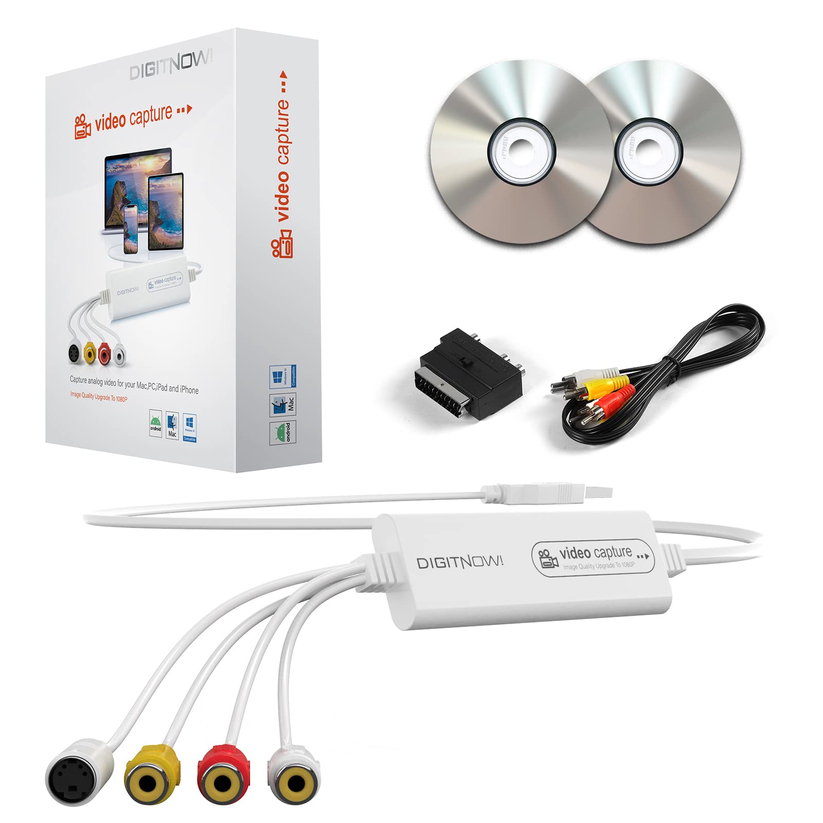 DIGITNOW! Tarjeta de Captura de Video USB 2.0, VHS VCR TV to DVD Converter, Compatible con Mac OS X PC Windows 7 8 10