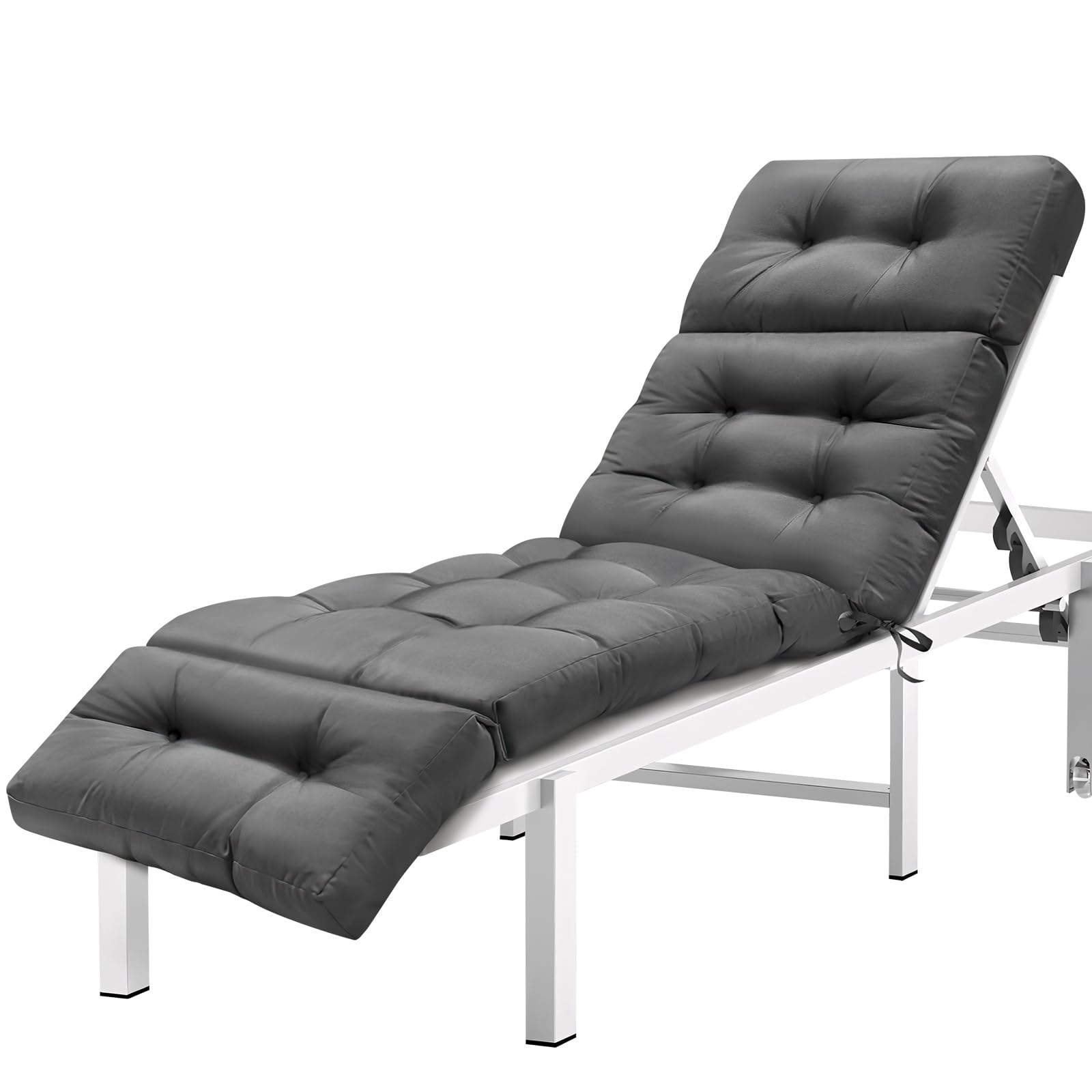 Outdoor Sun Lounger Cushion - Shredded Memory Foam Patio Chair Cushion with Ties, Waterproof Fabric Replacement for Garden Chaise Lounge, Sun Chair & Poolside Furniture (Indoor/Outdoor Use) (GREY)