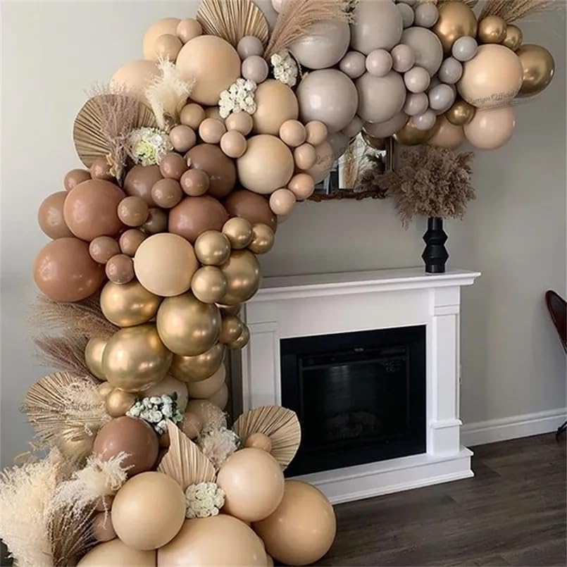 Image of HILAVO Brown Gold Balloons, 12 inch Double Stuffed Brown Gold and Cream Beige Balloons for Neutral Baby Shower Boho Wedding Birthday Party Decorations