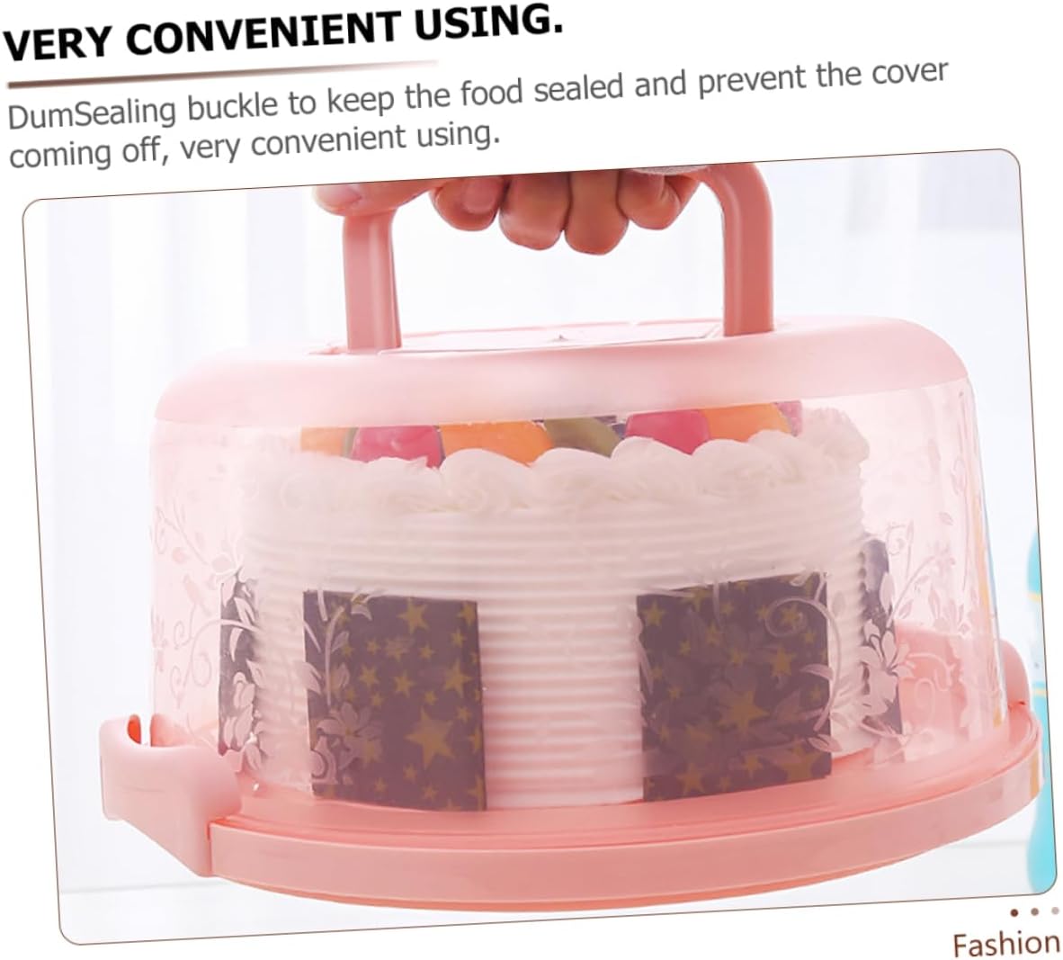 Unomor 2pcs round Cake Carrier Box with Handle, Pink PP Portable