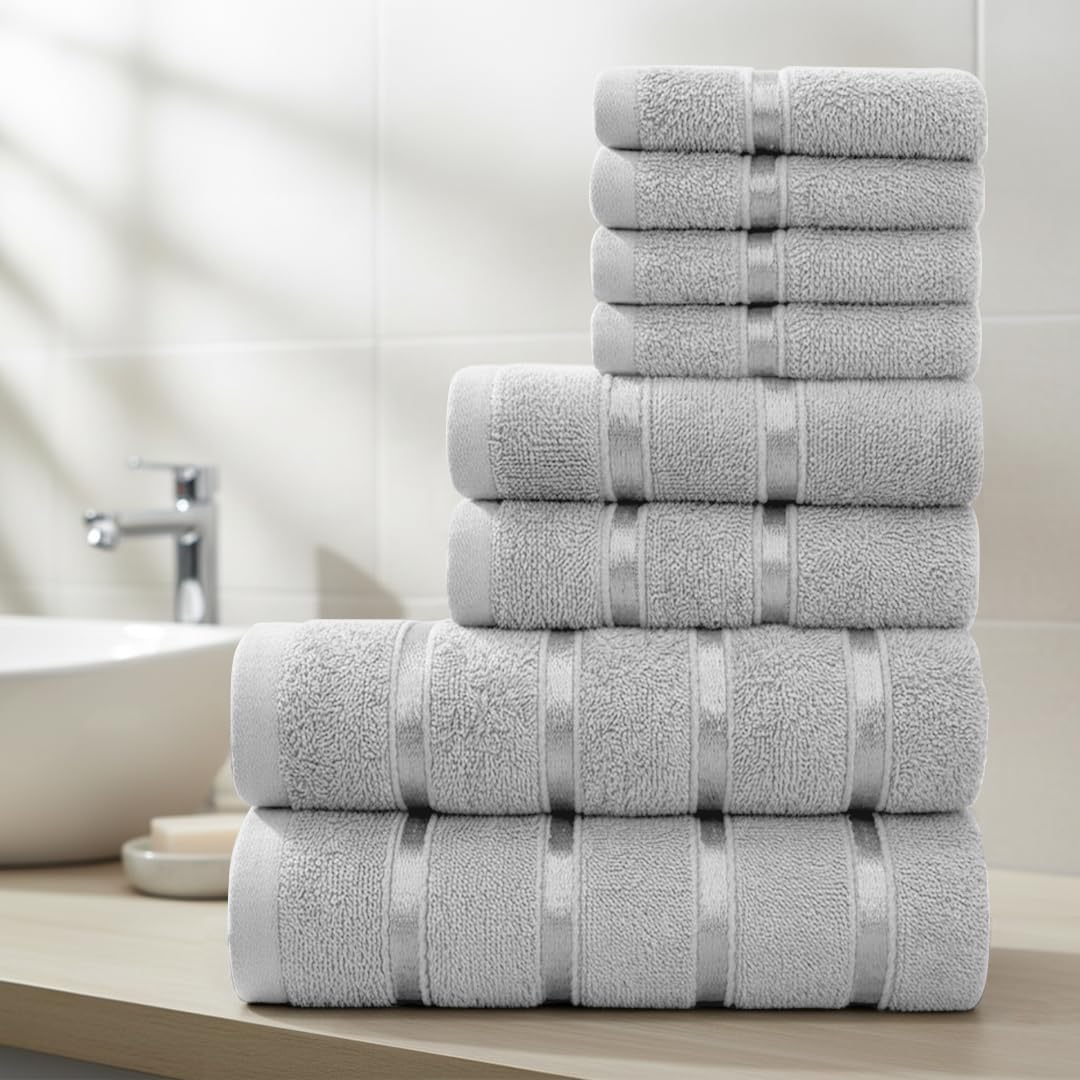 Casabella Towels Set8 Pc Towels For Bathroom100% Cotton2 Bath Towels2 Hand Towels4 Face ClothSilver from B&Q