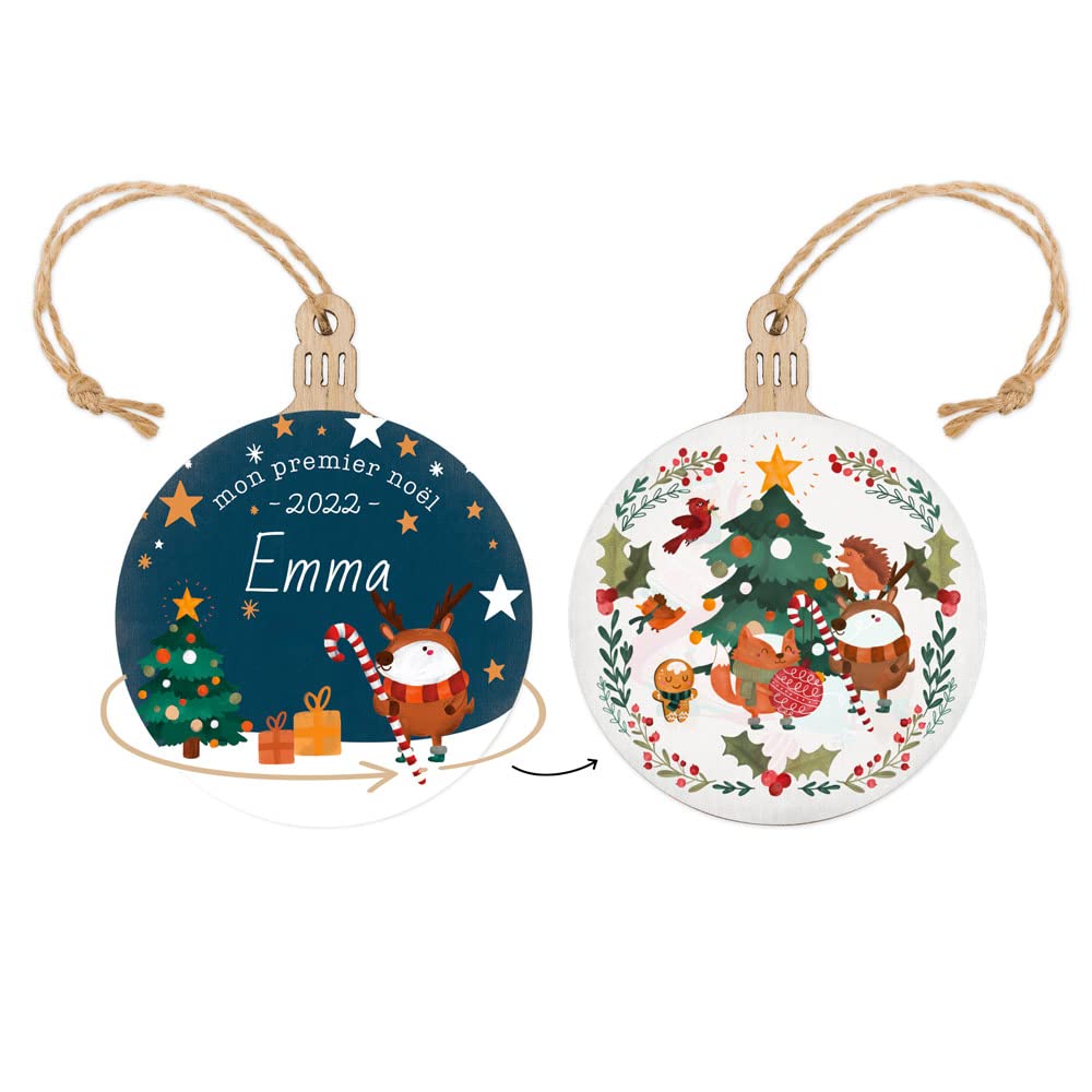Kit Bola de Navidad de madera - Mi Primera Navidad - Decoración navideña personalizada - Animales de fiesta