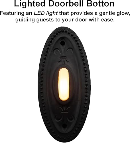 Miniatura 3 de HOMEnhancements Timbre ovalado tradicional negro mate, botón de timbre con cable, timbres decorativos para el hogar