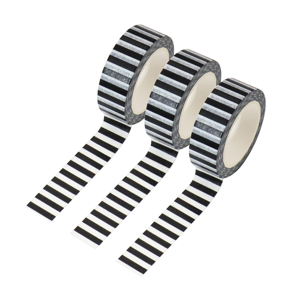 MEI YI TIAN 3pcs Black Stripe Washi Tape Set Labeling Decorative Paper Adhesive Masking Tapes for DIY Journal Decor Planners Arts Crafts Gift Box Wrapping Adesive Tape