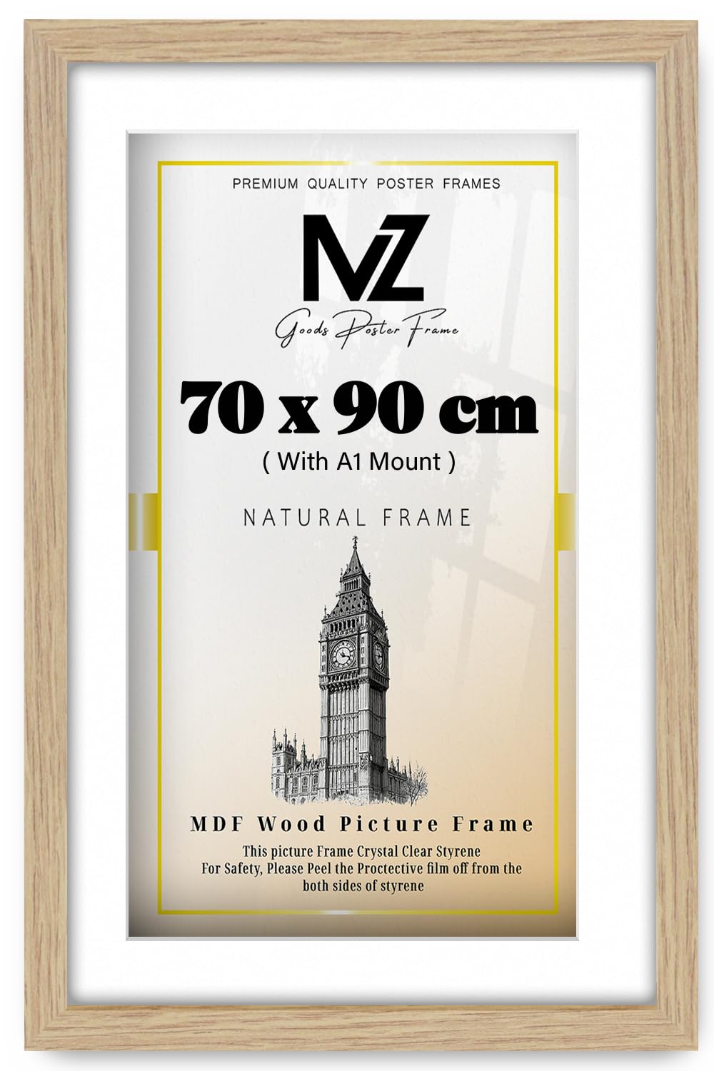 Mz Goods Oak | Stunning 2' 11" X 2' 4" Posters Frame - (90 X 70 Cm) With A1-(59.40 X 84.10 Cm) White Mount For Posters & Artwork 28 X 36 Inch [ ]
