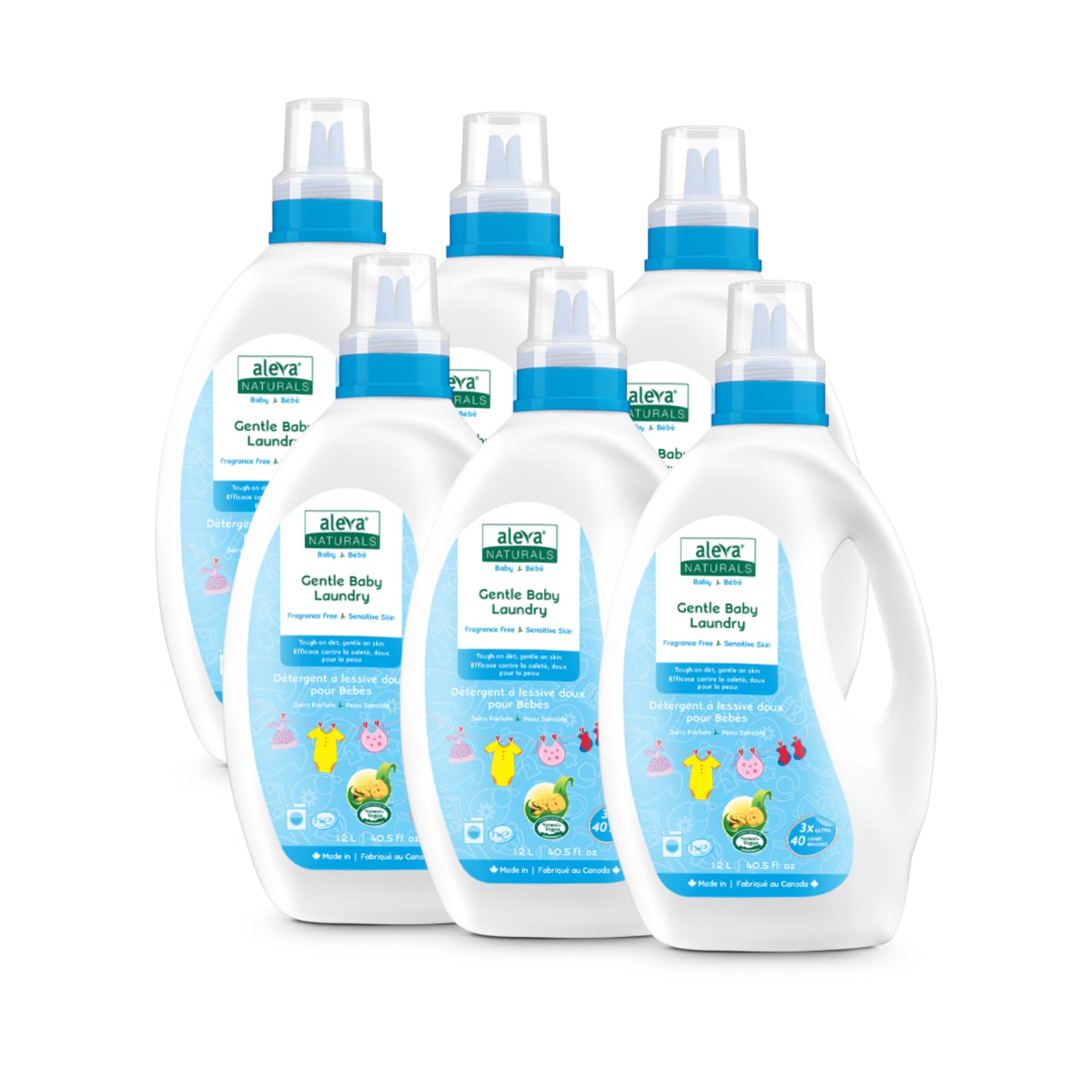 Aleva Naturals Baby Laundry Liquid Detergent - 7.2Liter Canadian Laundry Liquids for Baby Clothes Fragrance Free Stain Remover Laundry Detergent Liquid Coconut Surfactants (Pack of 6 X 1.2L)-image-39