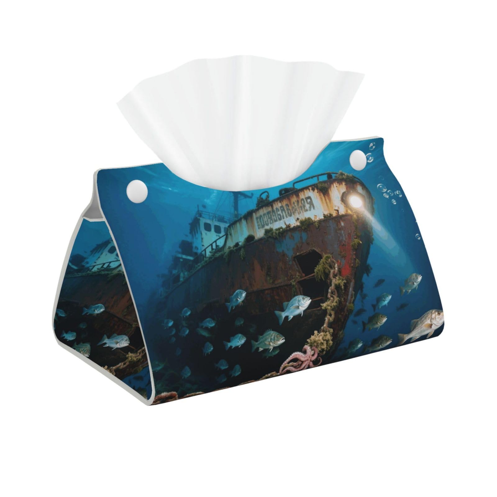 Pu Leather Tissue Box Cover, Sea World Rectangle Tissue Case Covers Decorative Tissue Box Holder Waterproof Tissue Holder Organizer for Bathroom Home Office