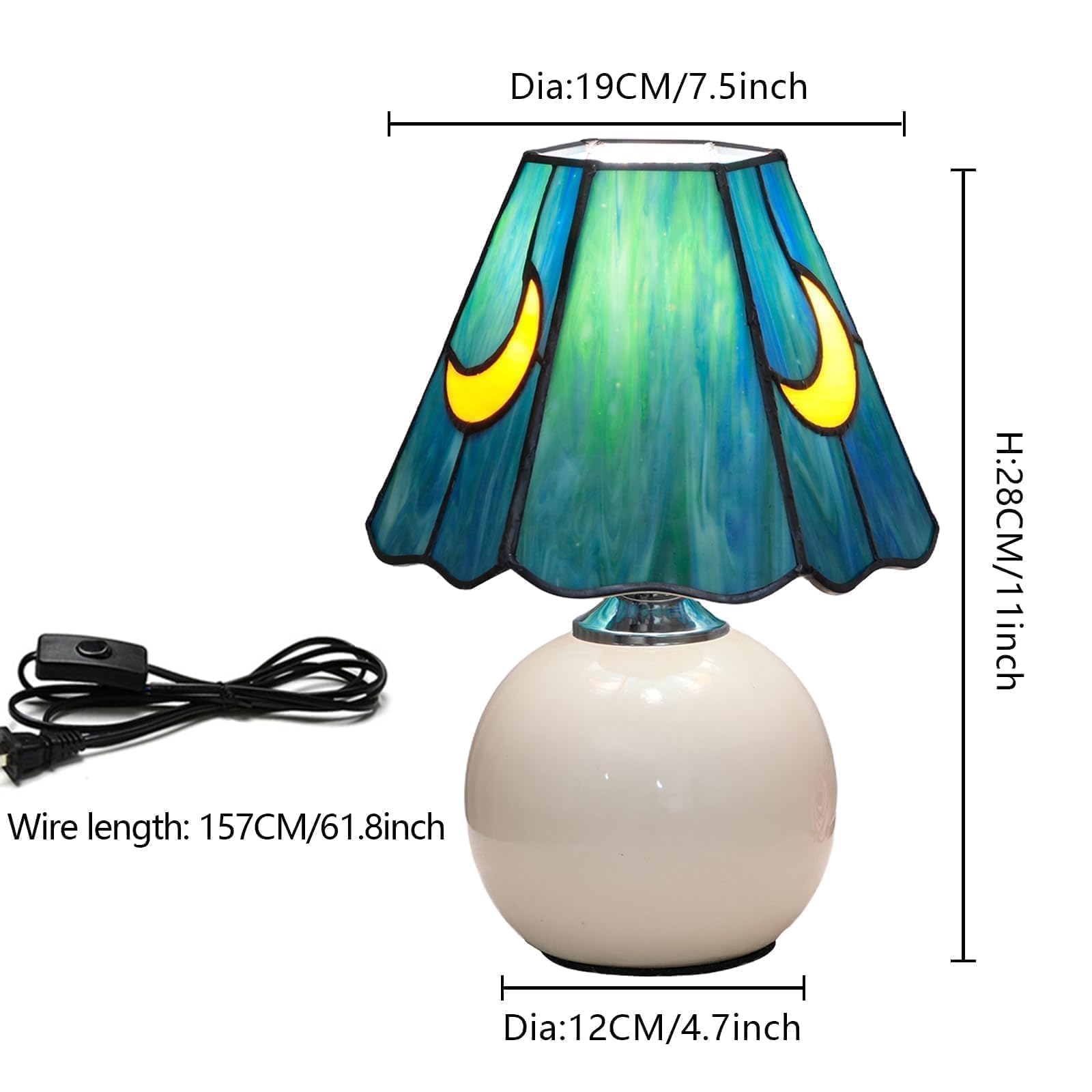 Tiffany-Lampe, Buntglas-Tischlampe, Pilz, Mond, niedlich, klein, Nachttischlampen für Wohnzimmer, Heimdekoration, einzigartige ästhetische Wohnzimmer-Dekoration, Mädchen, Meerblau