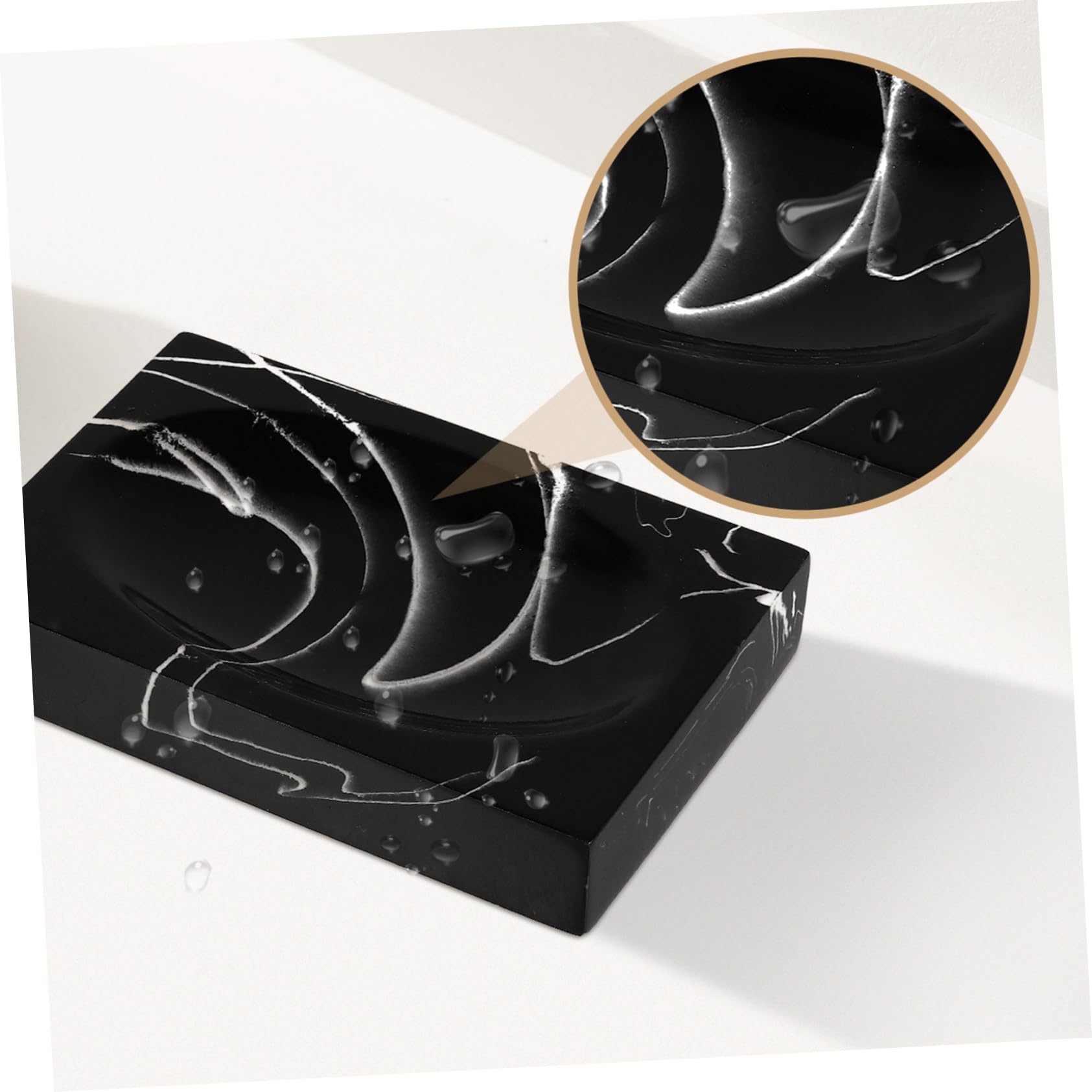 STOBAZA Set de Accesorios para Baño 5 Piezas Soporte para Cepillos, Vaso Enjuague y Jabonera de Resina Estilo Mármol Negro Fácil de Limpiar y Proteger Superficies
