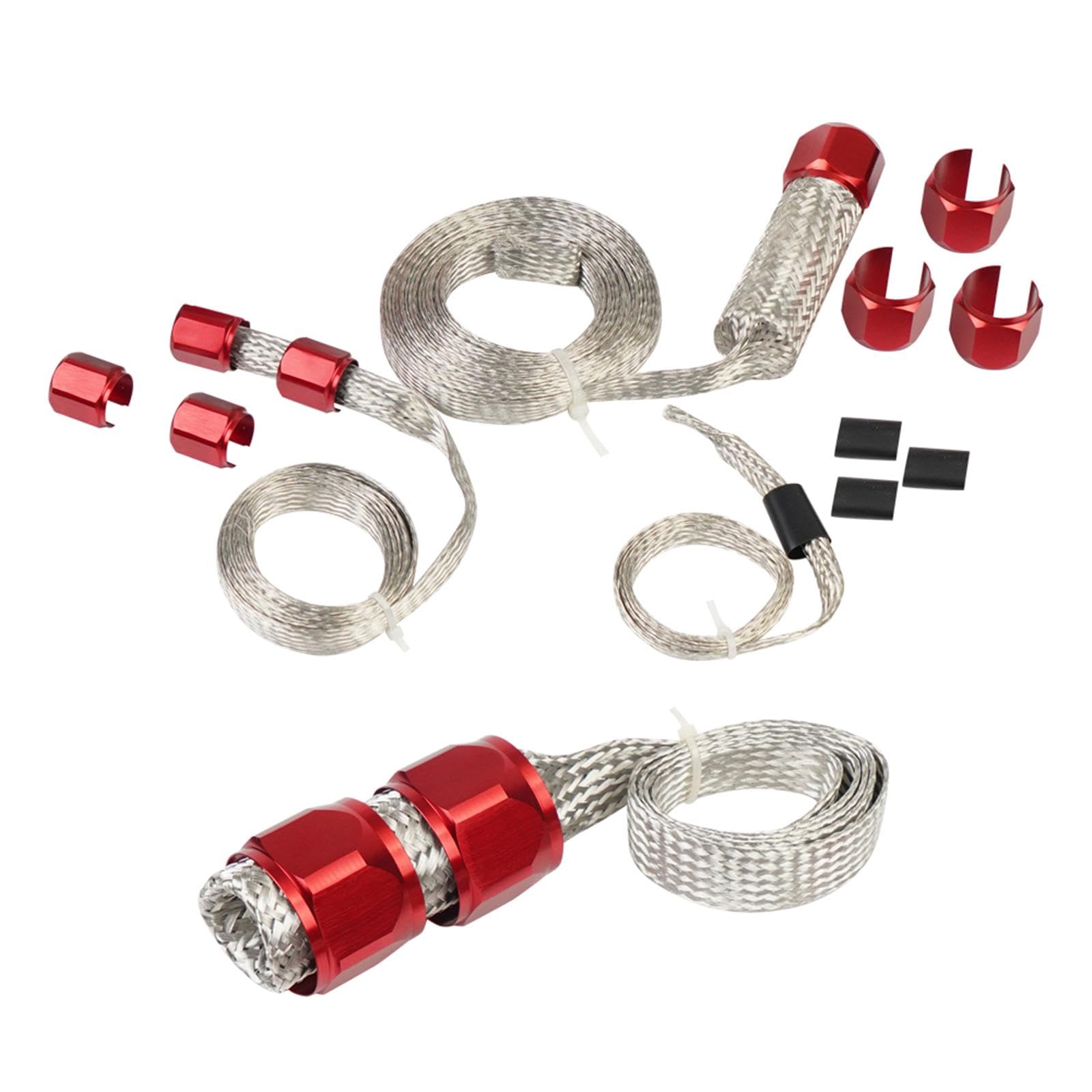 Braid Hose Sleeving Kit Edelstahl Geflochten Schlauchschutz Aluminium Ersatzteile Heizschlauch Druckfest für Auto Werkstatt Reparaturbereich, ROT