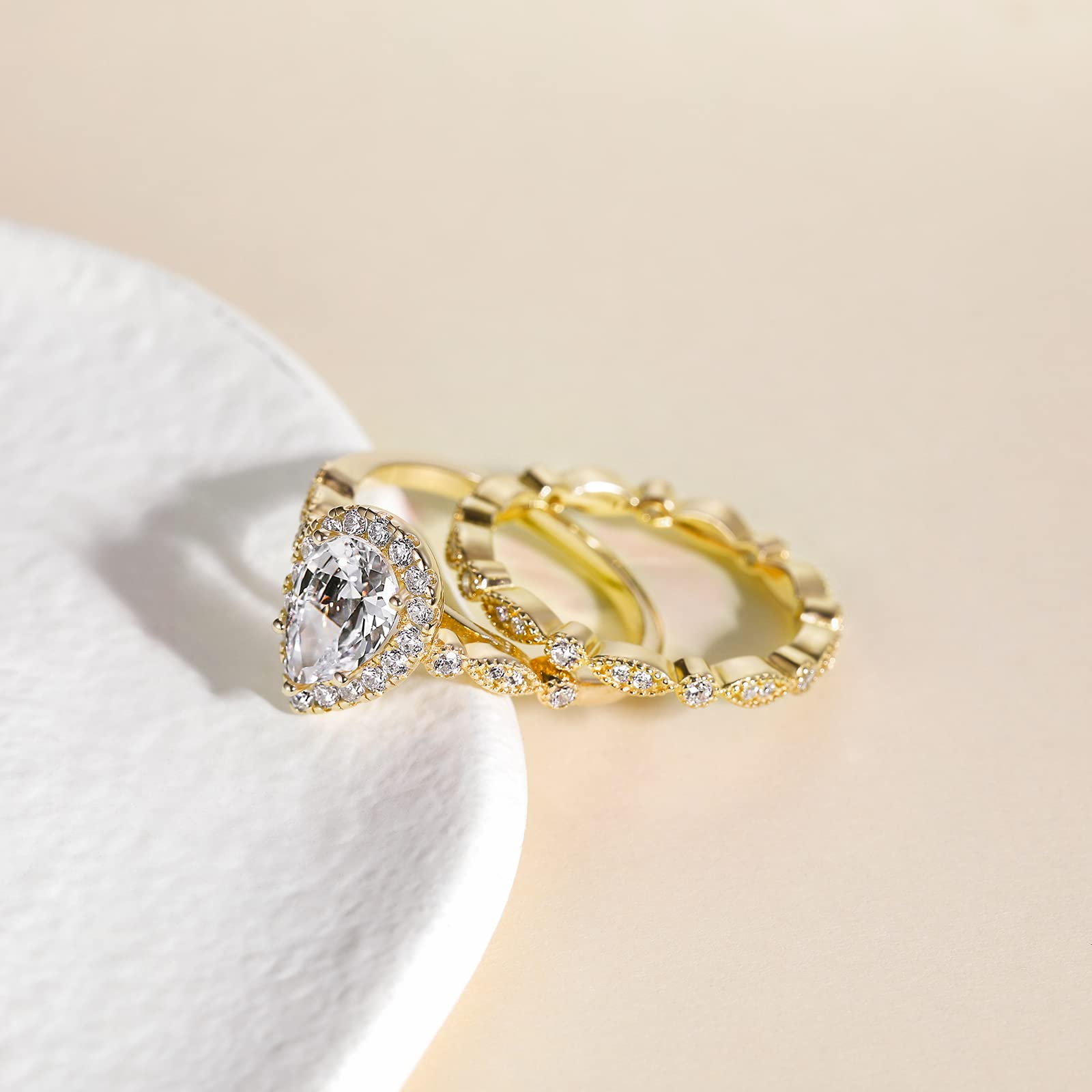 Feng Shui 1.25CT Set di Anelli da Sposa in Argento Sterling 925 Anelli di Fidanzamento a Goccia CZ Anelli di promessa Vintage Pera FEDI Nuziali marchesa per Donne Taglia 4-11