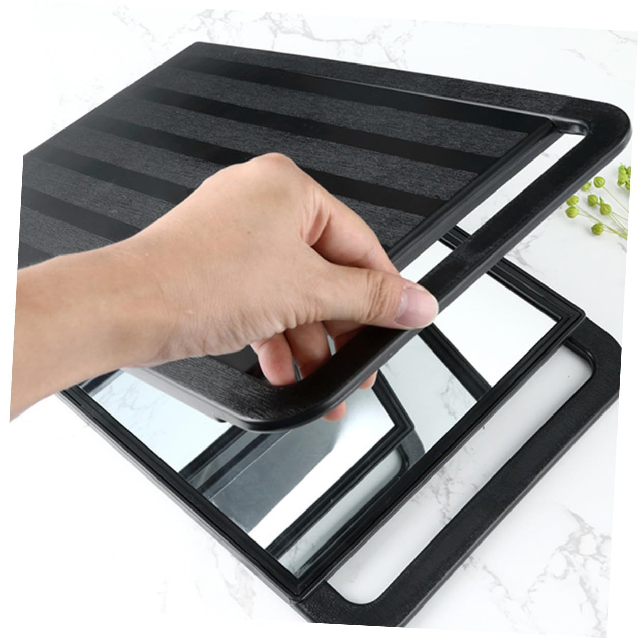 ABOOFAN Doppelseitiger Rechteckiger Handspiegel mit Doppelgriff Tragbarer Beauty Mirror für Friseure und Makeup Klappbarer Friseursalon Spiegel für Reisen und Tägliche Pflege