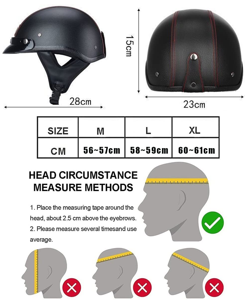 Halbhelme Motorradhelm, Pu-Leder Half Helm Mit Schutzbrille, DOT/ECE-Zulassung Retro Halbschalenhelm, Mit Visier Schnellverschluss，Motorradhelm Halbschalenhelm Mit ECE