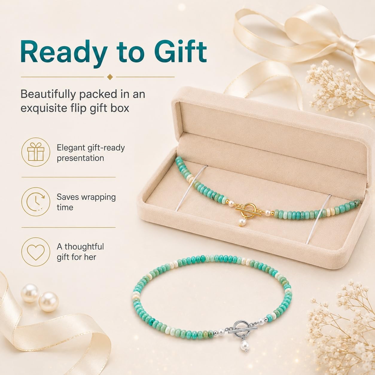 Türkiskette Natürliche Perlen Handgefertigt Damen Schmuck Geschenkbox