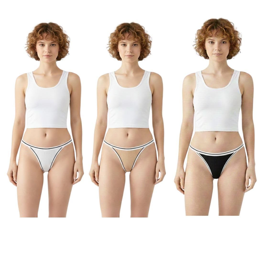 Women's Plus Size Cotton String Bikini Panties | Low Waist High Cut Cheeky Fit | Soft Breathable Stretch Fabric | Comfortable Pack of 3-image-44