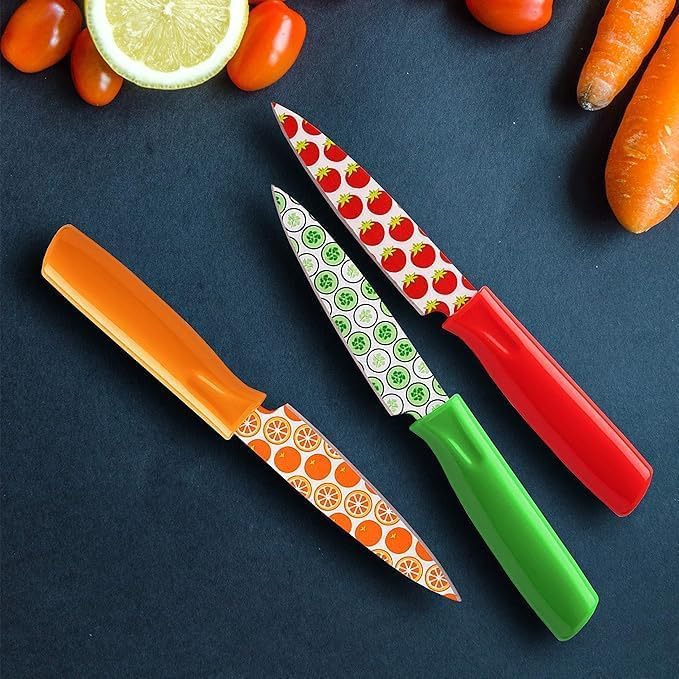 Image of LISHER Printed Stainless Steel Kitchen Knife Set with Non-Slip Handle, Antibacterial Multi Color-Printed Non-Stick Coating, Paring Knife (Pack of 2)