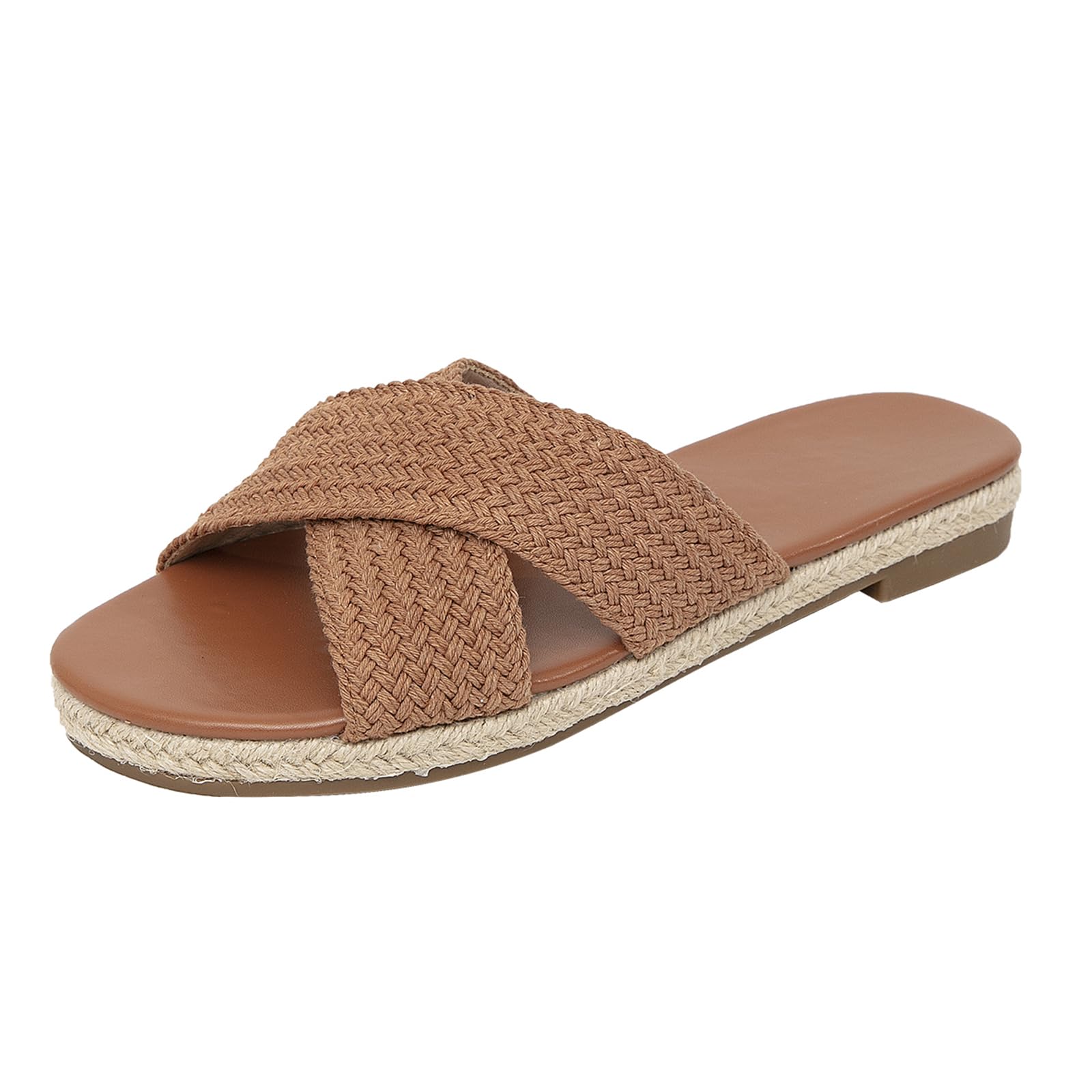 getmorebeauty Women's Slide Sandals Espadrilles Braided Crossover Band Open Toe Slip On Dress Flats Shoes Summer