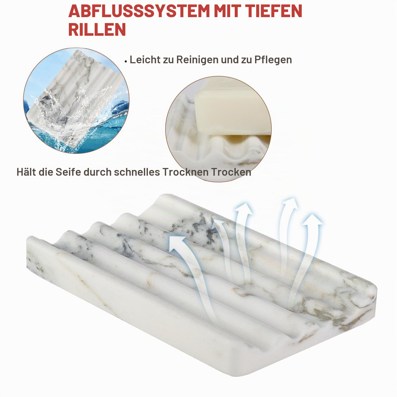 【Koville Luxuriöse Afrika Marmor Seifenschale - Stein Seifenablage für Dusche und Küchenspüle - Elegante Seifenbox mit Ablaufloch (Namib Bianco)】