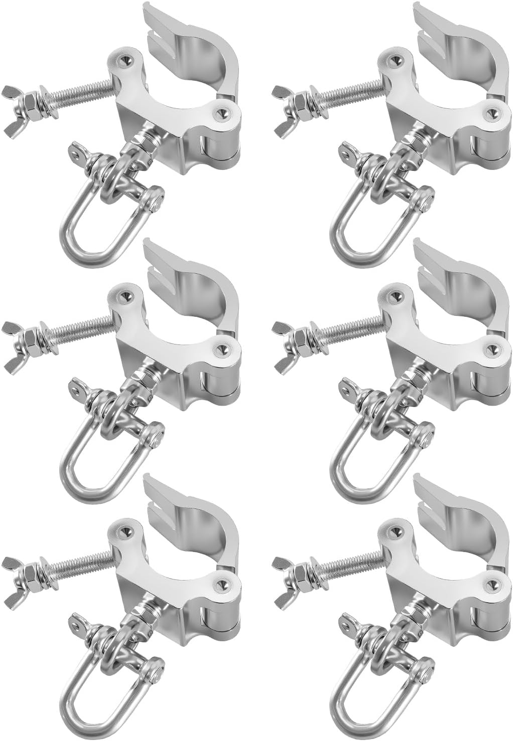 6 Pack Stage Truss Clamps for LED Video Wall, Heavy Duty Wider Aluminum Alloy Truss Clamps, Fits 40–52mm Truss Tubes, Stage Lighting Hooks for LED Screen Display, Stage Lights, DJ Events