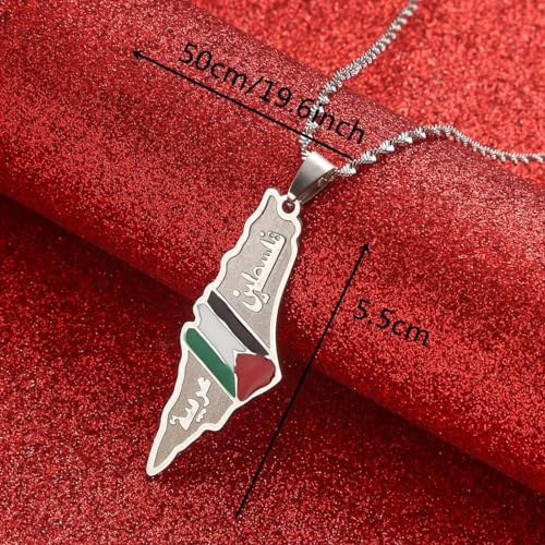925 Sterling Silver Palestine Map Necklace 14K Yellow Gold Israel Palestine Map Chain Necklaces Palestine Flag Jewelry Palestine Pendant Necklace Palestine Necklace for Women and Men4
