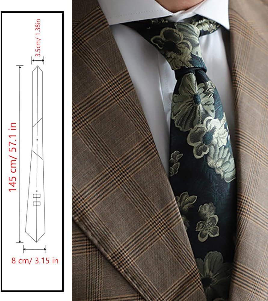 Wintrade 3.15in/8cm Mens Tie, Jacquard Floral Formal Polyester Classic Check Necktie for Business Wedding - Image 2