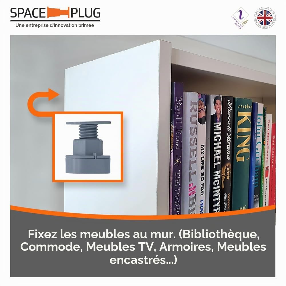 Space-Plug Lot de 100 entretoises réglables (taille mini pour espaces de 15 à 35 mm), lot de 100 entretoises grises, utilisation professionnelle et bricolage pour cuisine, chambre, salle de bain et