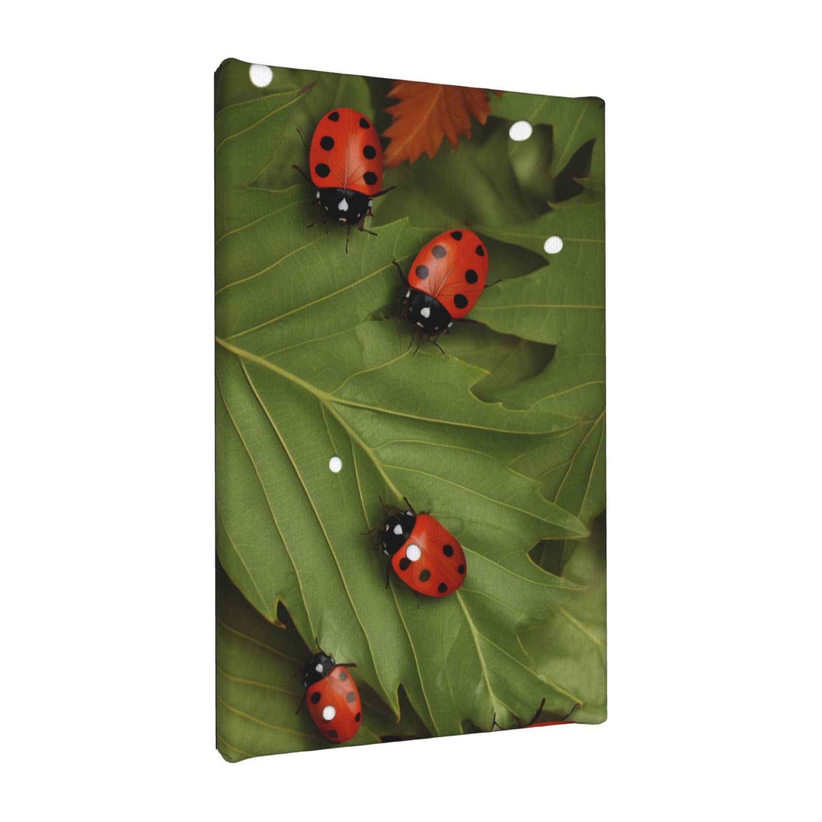 YKLJG Leaves and Ladybugs Printed Wall Art Canvas Painting 20x30 CM Wooden Framed Picture Painting Artwork Prints for Bedroom Kitchen Home Office Decor