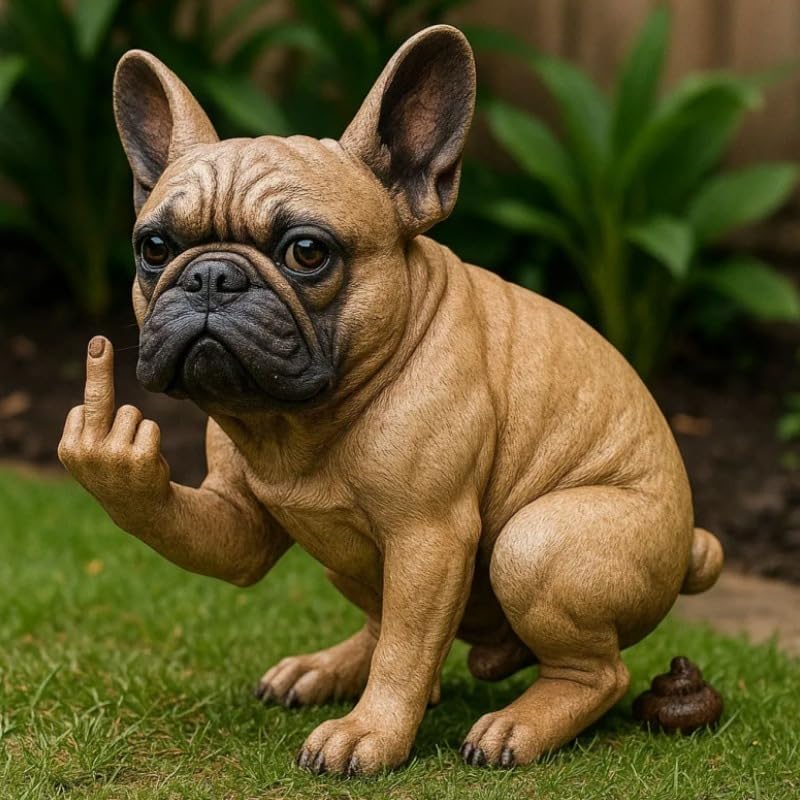 French Bulldog Garden Statue, Funny Outdoor Dog Figurine, Faux Bronze Finish (A)