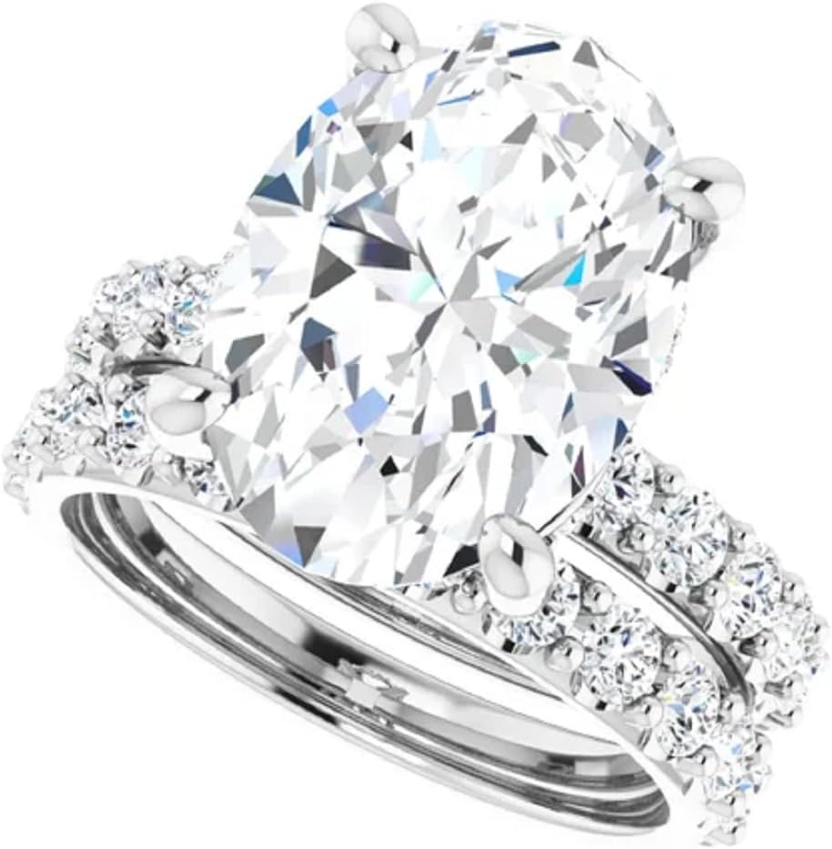 1CT-12CT Oval Cut VVS1 Colorless Moissanite Engagement Ring Set, Wedding Bridal Ring, Sterling Silver Anniversary Promise Gifts for Her
