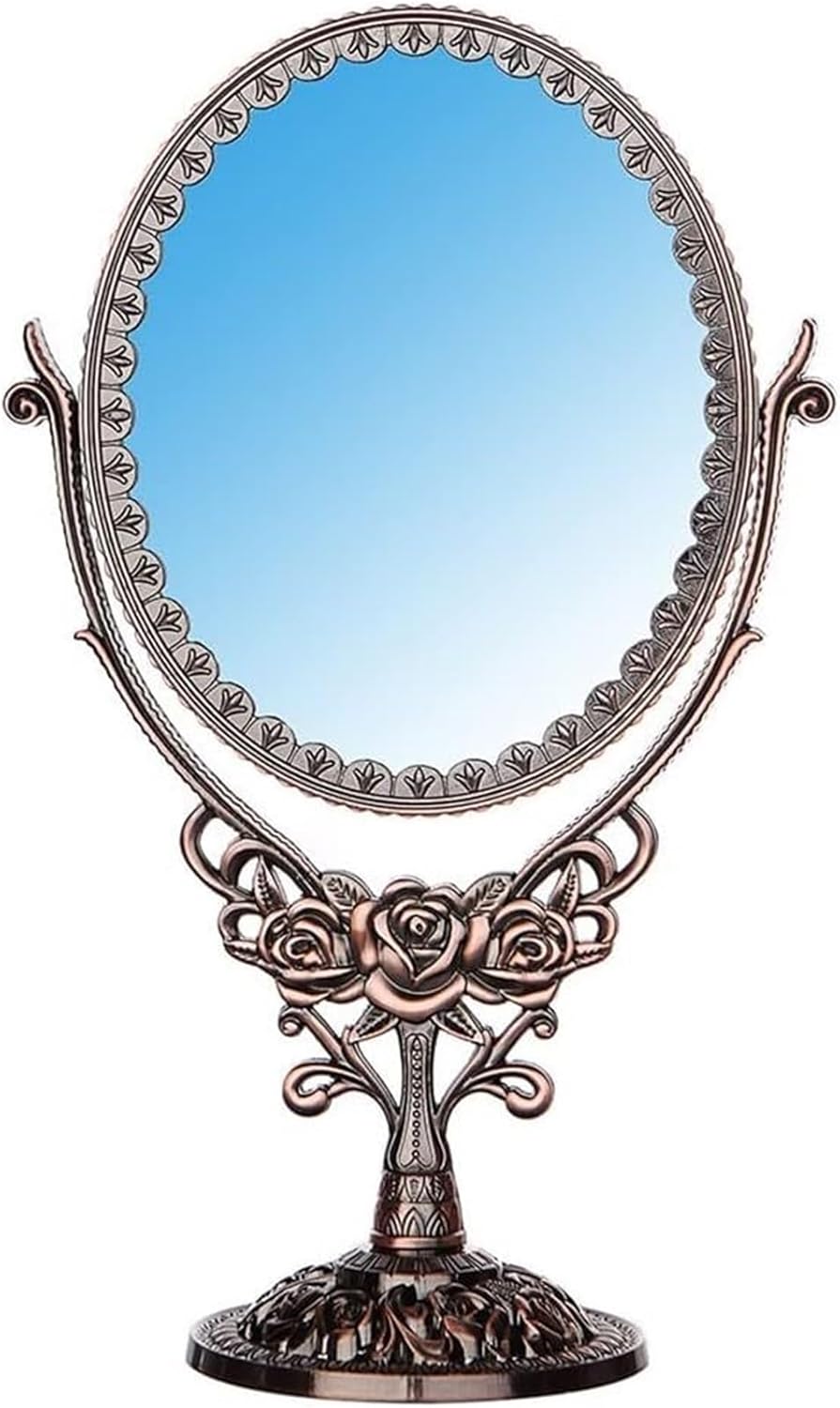 European Style Retro Desktop Double-Sided Makeup Mirrors Large Metal Vanity with Enlarged Beauty