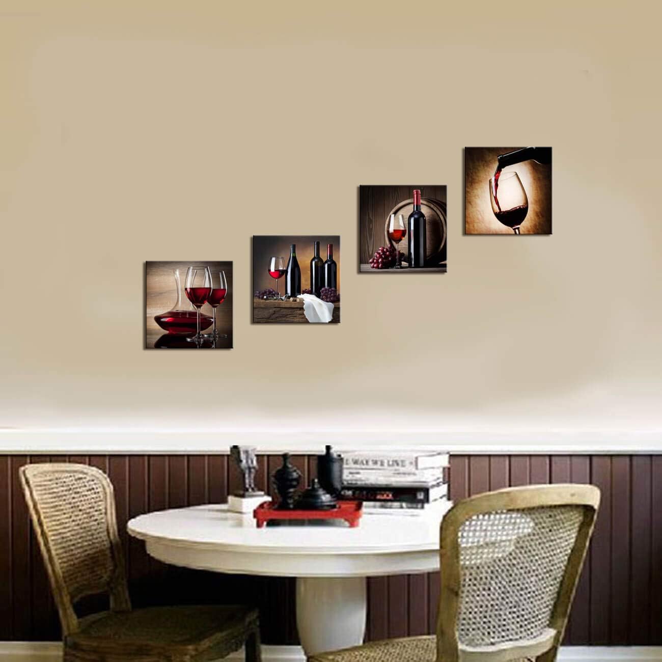 Red Wine Cups HD Modern Dining Room Wall Decor - 4 Panels Framed Art Abstract Giclee Canvas Prints Artwork Contemporary Vintage Pictures Paintings Canvas Print Wall Art For Home Kitchen Decorations
