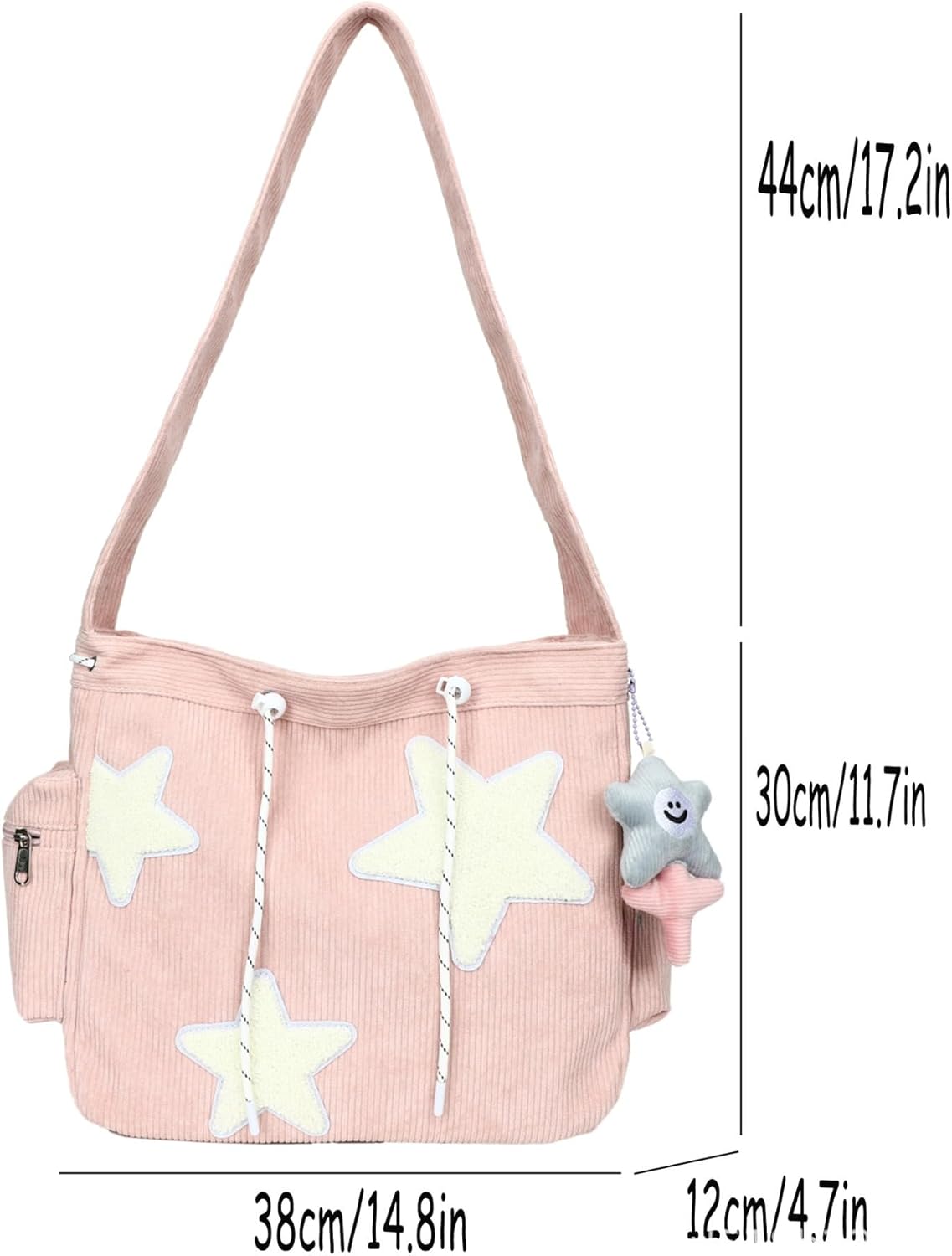 Corduroy Crossbody Bag for Women Y2k Aesthetic Star Patches Messenger Bag Cute Shoulder Tote Bag with Kawaii Pendant - Image 7