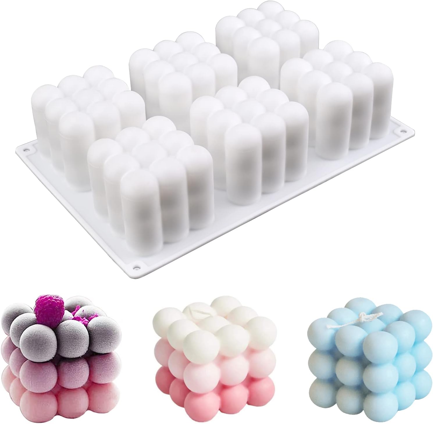 3D Bubble Candle Molds - 6 Cavity Bubble Cube Silicone Mold for Candles Soap Making, Bubble Cake Mold for Baking Dessert Mousse Cake Jelly Ice Cream
