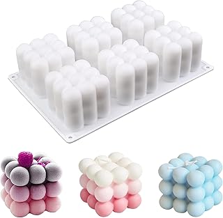 3D Bubble Candle Molds - 6 Cavity Bubble Cube Silicone Mold for Candles Soap Making, Bubble Cake Mold for Baking Dessert Mousse Cake Jelly Ice Cream