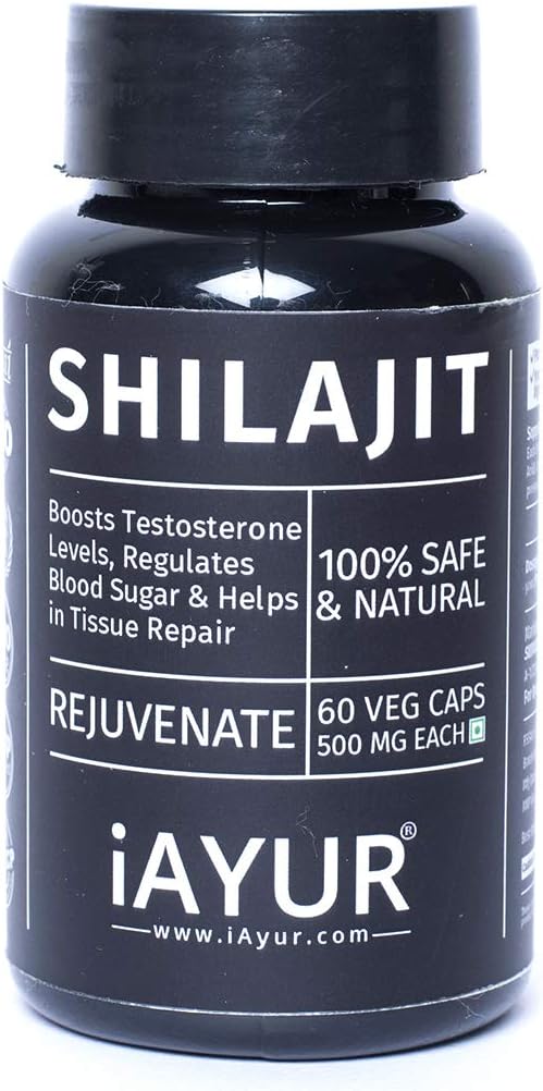 iAYUR Shilajit Extract | Scientifically Tested 100% Potent, Natural, Pure & Safe - Stamina, Power & Vigour - 500 Mg 60 Veg Caps