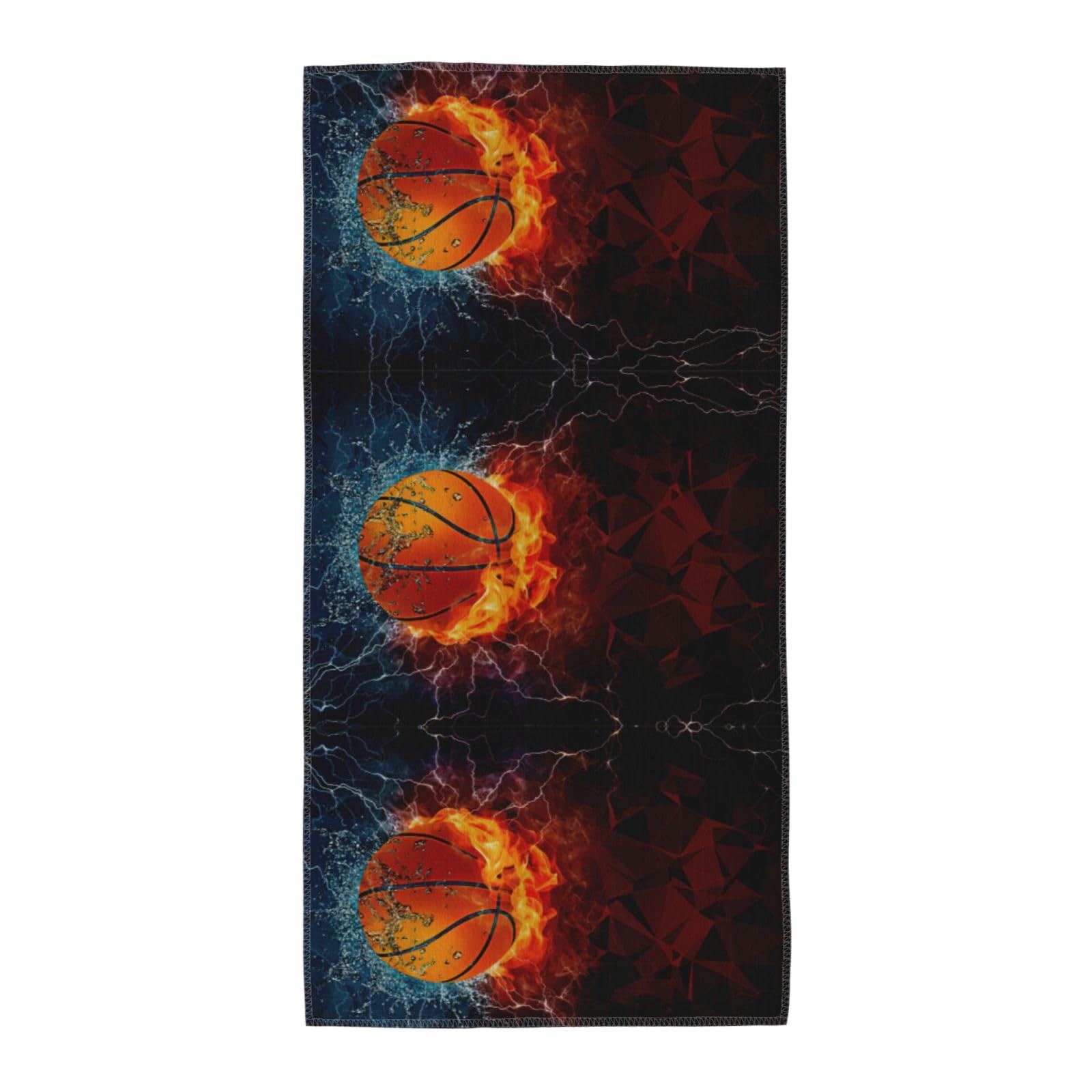 TTIGLHOH Basketball Flames And Waterdrops Stylish Printed Long Towel Quick Drying For Gym Camping Daily Use