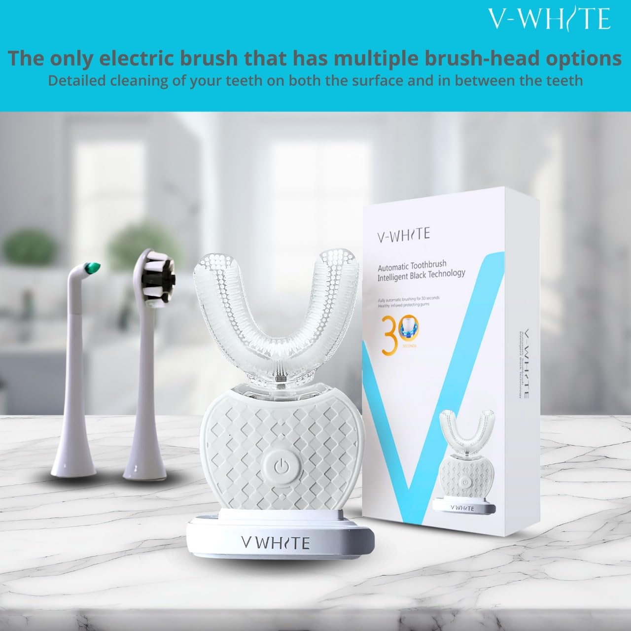 V-WHITE Spazzola automatica ultrasonica a forma di U per adulti - Spazzolino automatico